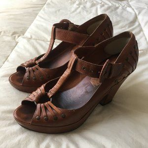 Frye Peep Toe T-Strap Studded Heels